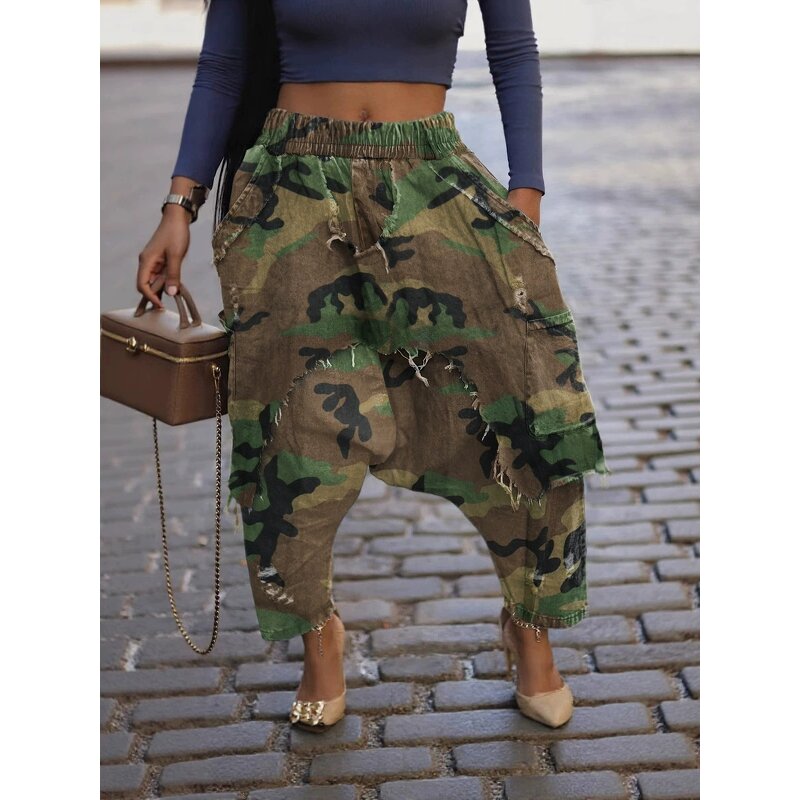 Women Pants Manufacturer - Wholesale Distressed Ripped Leopard Harem Pants