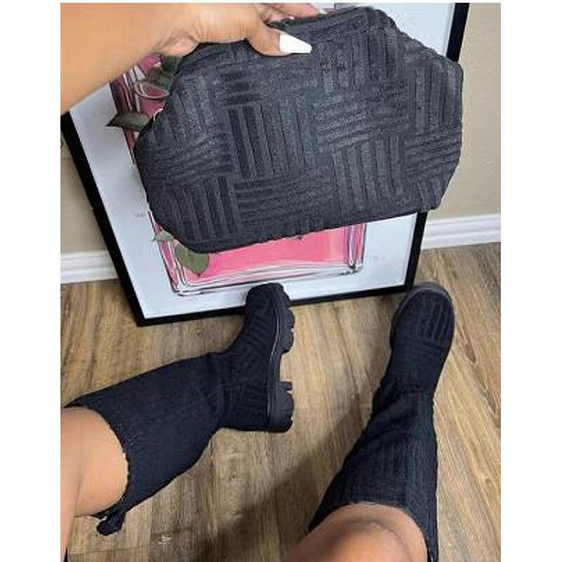 Women Boots Manufacturer - Fall Winter Suede Low Heel Knee-High Boots for Ladies