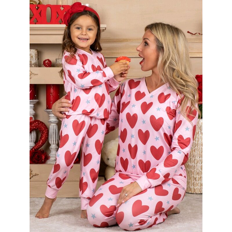 Pajama Set Manufacturer - Hot Sale Mother Daughter Matching Heart Print Set