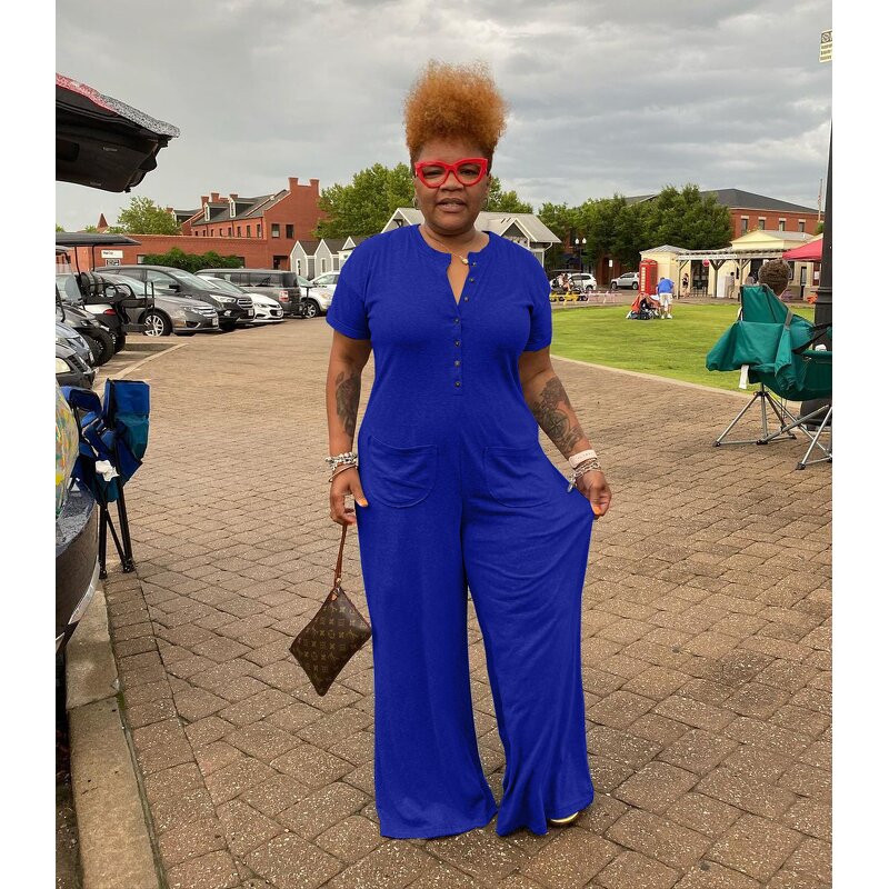Plus Size Jumpsuit Manufacturer - Wholesale Casual Solid Jumpsuit with Pocket