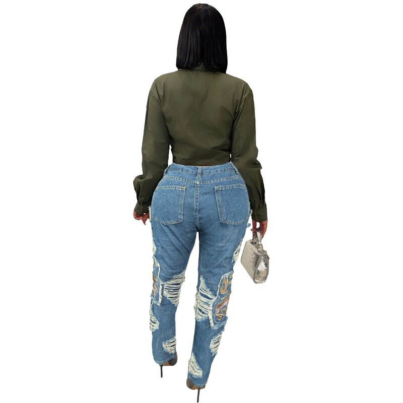 Women Jeans Manufacturer - Custom High Waist Vintage Broken Hollow Out Jeans