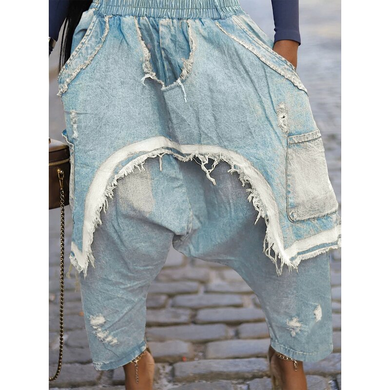 Women Pants Manufacturer - Wholesale Distressed Ripped Leopard Harem Pants