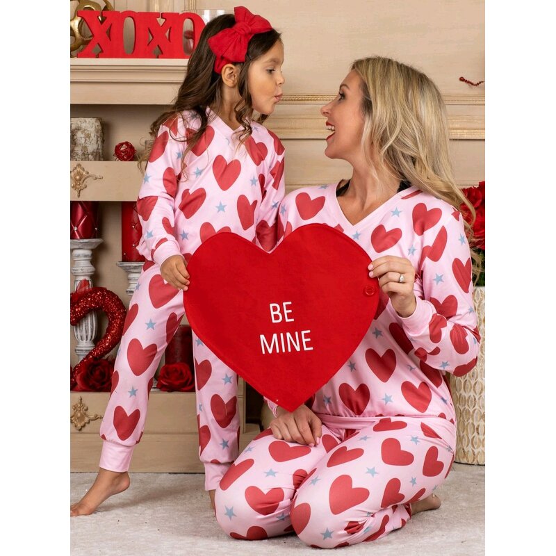 Pajama Set Manufacturer - Hot Sale Mother Daughter Matching Heart Print Set