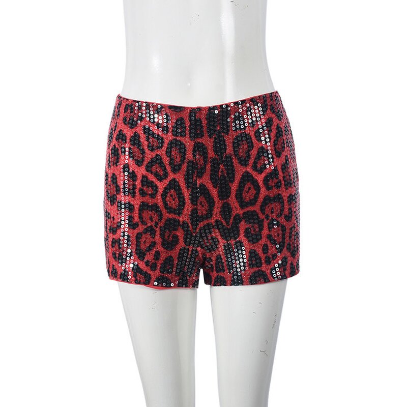 Women Shorts Manufacturer - Custom Animal Leopard Print Sequined Bum Shorts