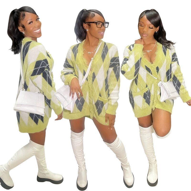 Women Cardigan Manufacturer - 2026 Autumn Patchwork V-neck Thick Knit Jacket