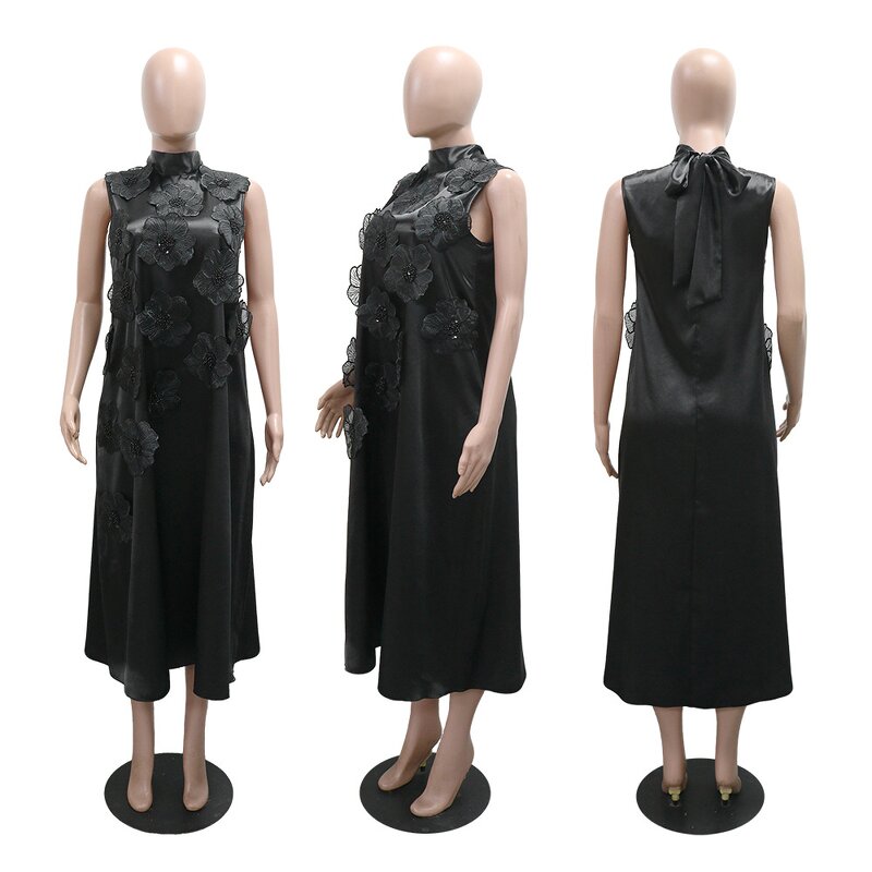 Evening Dress Manufacturer - Custom 3D Flower Sleeveless Straight Midi Dress