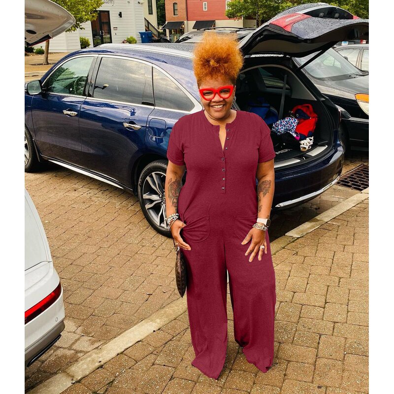 Plus Size Jumpsuit Manufacturer - Wholesale Casual Solid Jumpsuit with Pocket