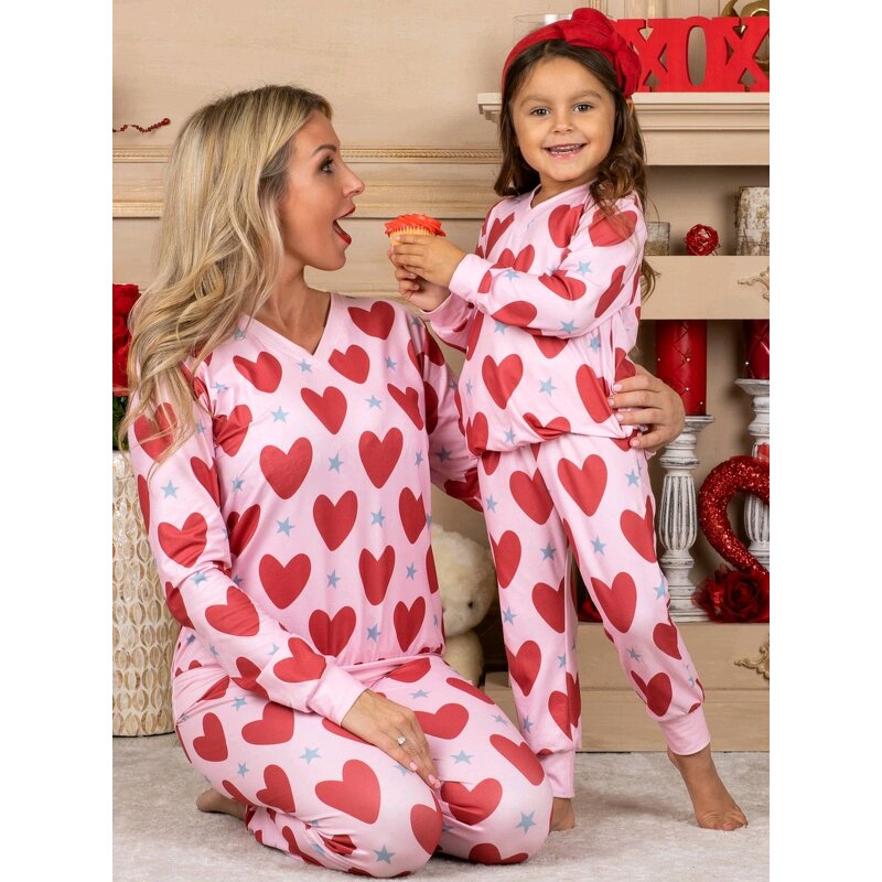 Pajama Set Manufacturer - Hot Sale Mother Daughter Matching Heart Print Set