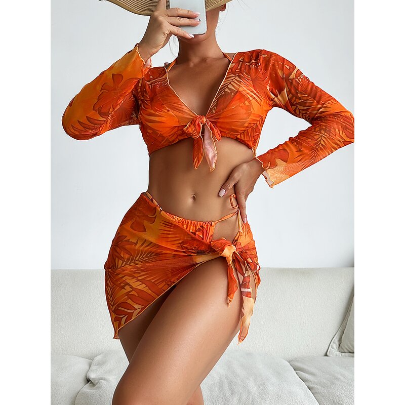 Swimsuit Set Manufacturer - Custom Transparent Lace Up Bikini 4 Piece Set