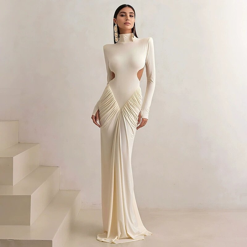 Party Dress Manufacturer - Custom Long Sleeve Backless Cut Out Turtleneck Dress