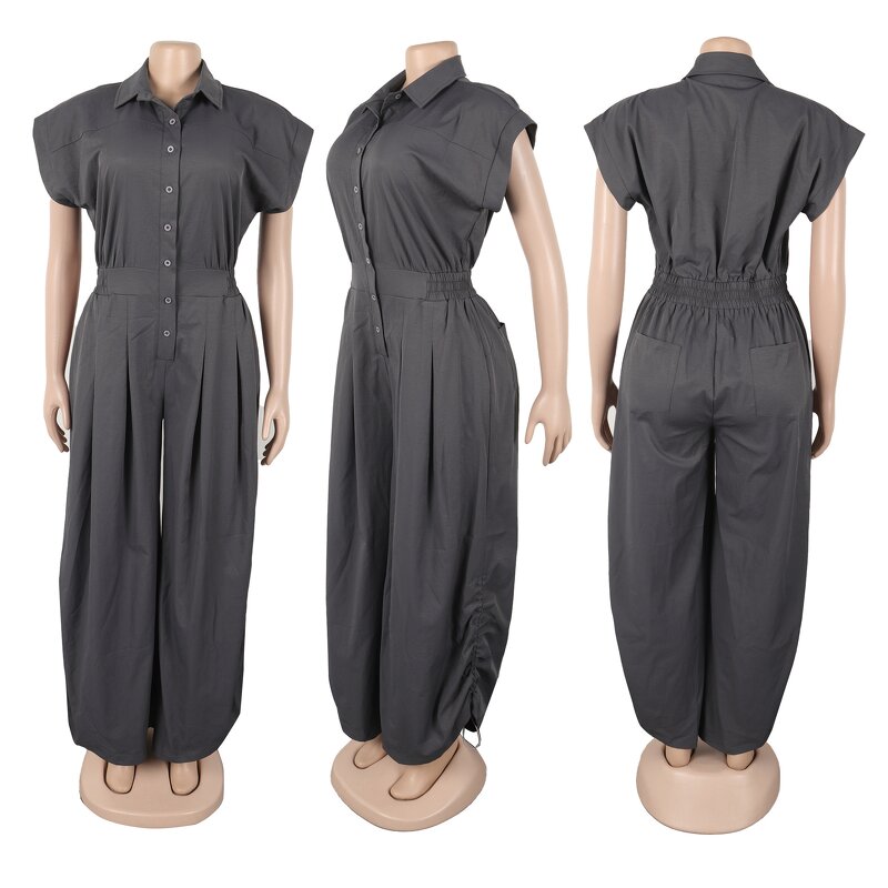 Women Jumpsuit Manufacturer - Wholesale V Neck Short Sleeve Drawstring Waist Jumpsuit