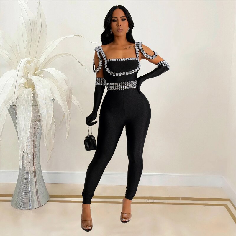 Evening Jumpsuit Manufacturer - Custom Luxury Bead Queen Sleeveless Bodycon Jumpsuit