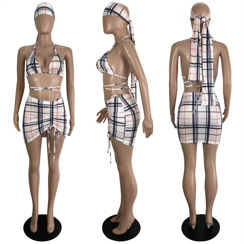 Bikini Set Manufacturer - Custom Brazilian Halter Swimwear 3 Pieces Set