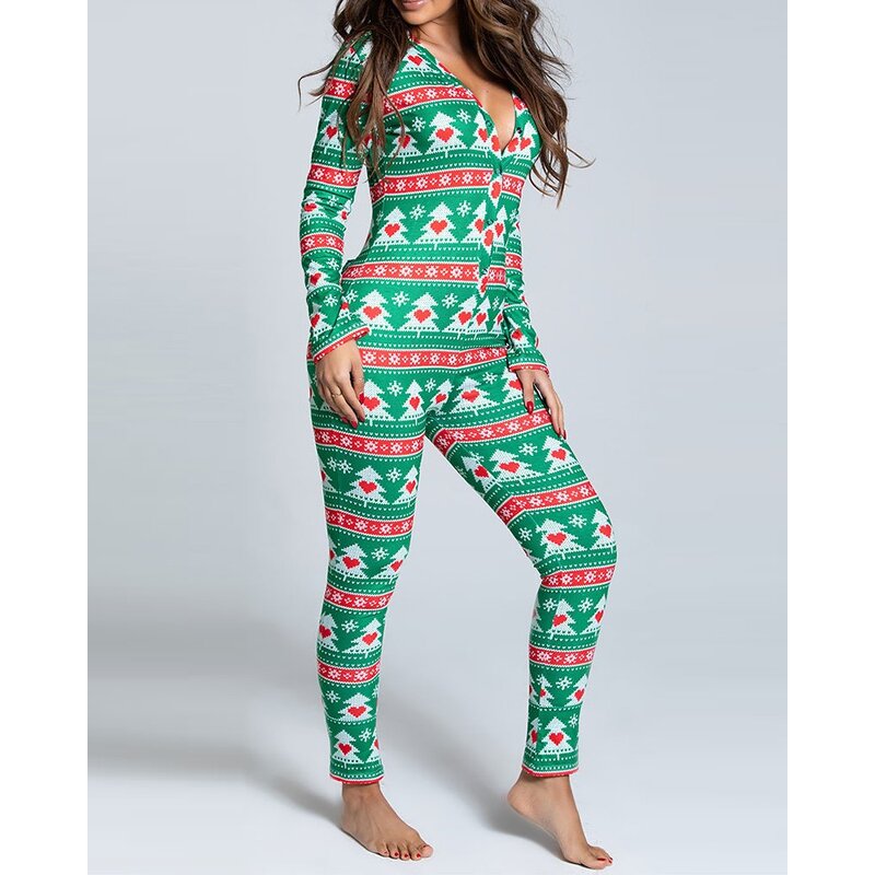 Pajama Set Manufacturer - Christmas Print Sexy Adult Onesie Pajamas