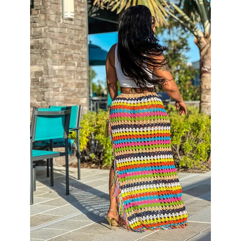 Beach Cover Up Manufacturer - Custom Crochet See Through Mesh Midi Skirt