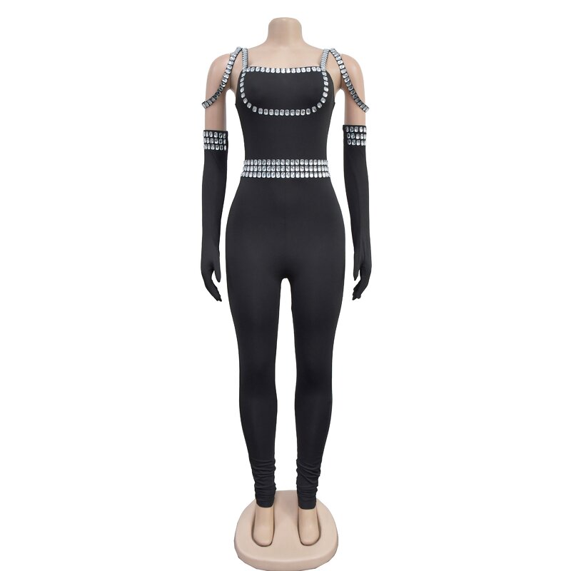 Evening Jumpsuit Manufacturer - Custom Luxury Bead Queen Sleeveless Bodycon Jumpsuit