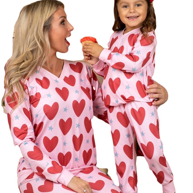 Pajama Set Manufacturer - Hot Sale Mother Daughter Matching Heart Print Set