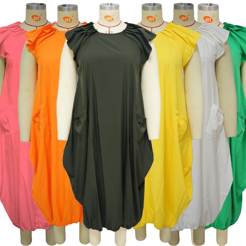 Plus Size Maxi Dress Manufacturer - Wholesale Loose Casual O Neck Pocket Dress