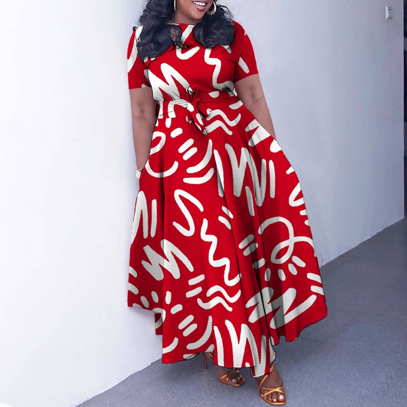 African Dress Manufacturer - Custom Fit and Flare Print Dress with Belt
