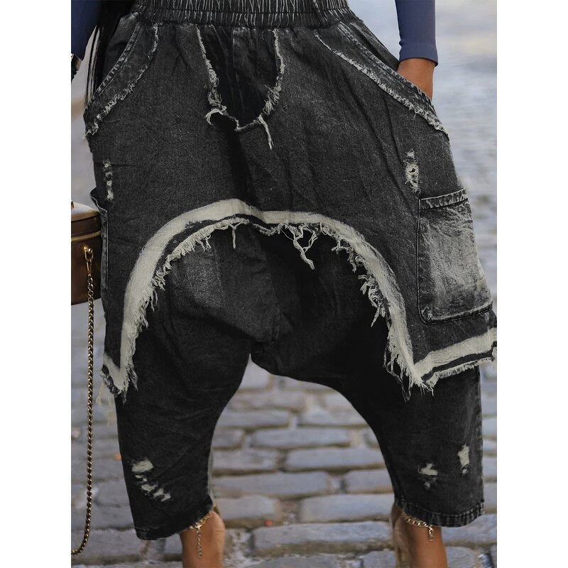 Women Pants Manufacturer - Wholesale Distressed Ripped Leopard Harem Pants