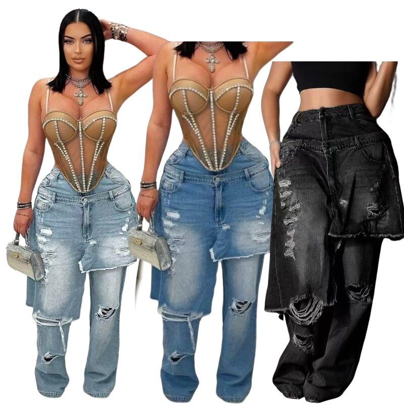 Women Jeans Manufacturer - Wholesale Hip Hop Ripped Stretch Straight Jeans