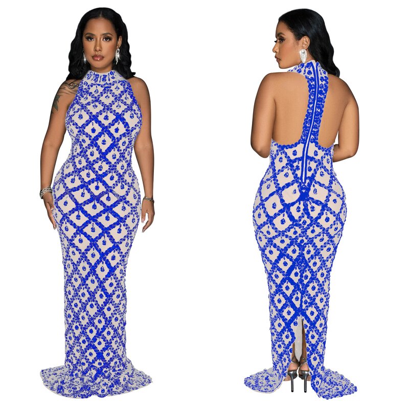 Evening Dress Manufacturer - Custom Sleeveless Elegant Beaded Black Party Dress