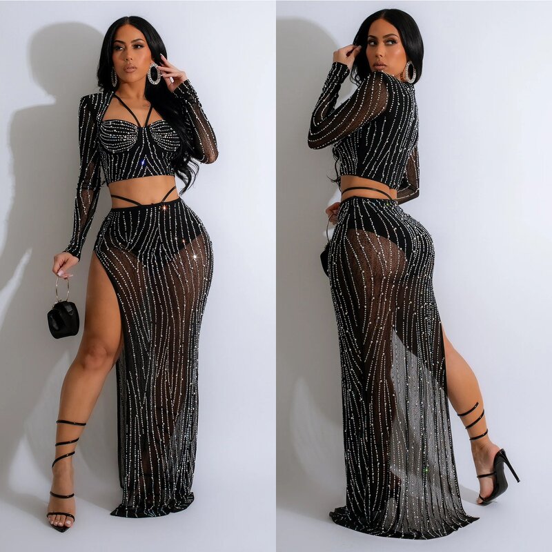 Rhinestone Dress Set Manufacturer - Fast Shipping Black 2 Piece Formal Dress Set