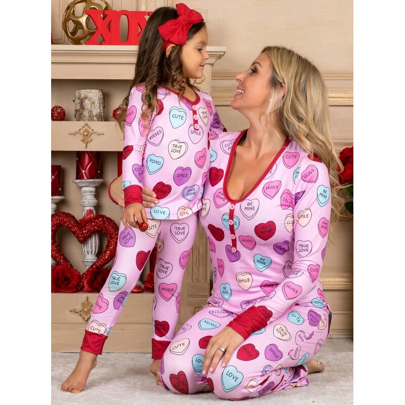 Pajama Set Manufacturer - Valentines Day Mother Daughter Matching Pajama Set