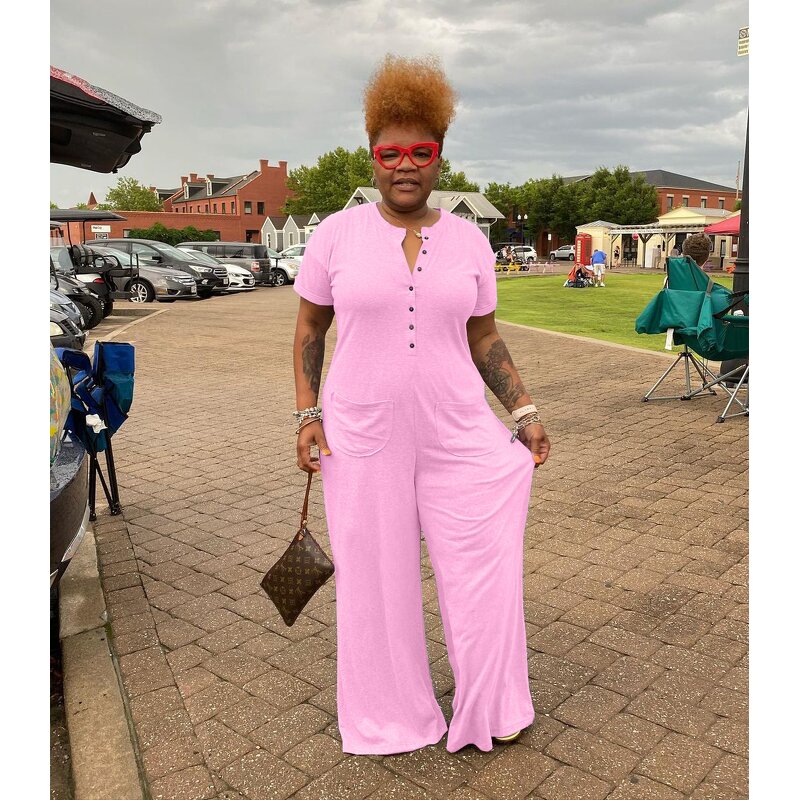 Plus Size Jumpsuit Manufacturer - Wholesale Casual Solid Jumpsuit with Pocket