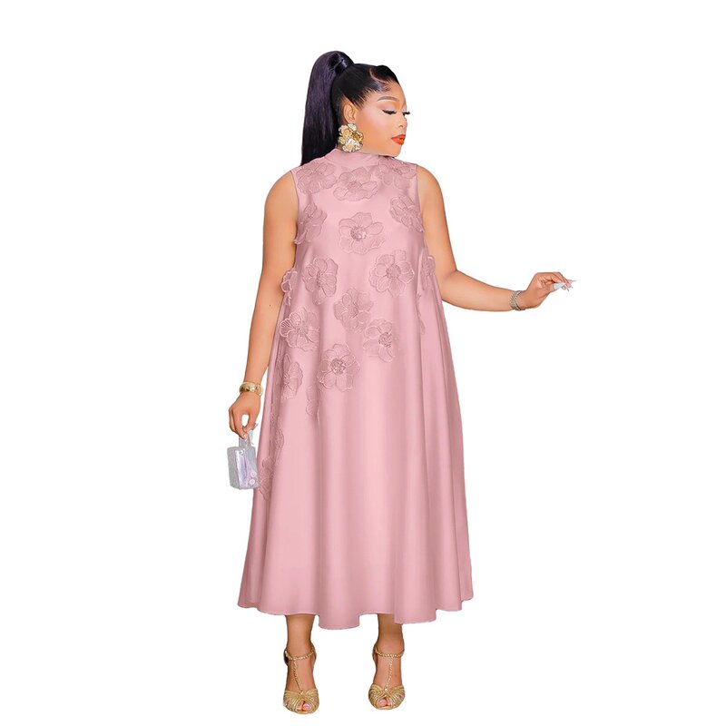 Evening Dress Manufacturer - Custom 3D Flower Sleeveless Straight Midi Dress