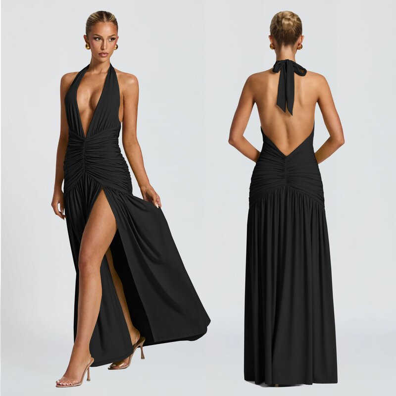 Halter Maxi Dress Manufacturer - Custom Asymmetrical Split Thigh Vacation Dress