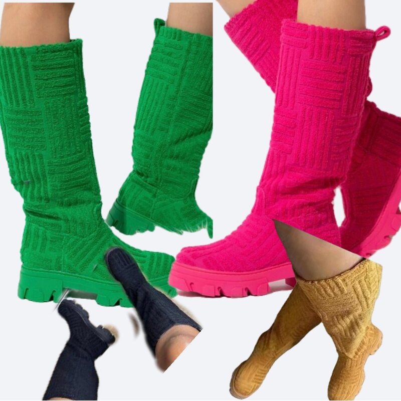 Women Boots Manufacturer - Fall Winter Suede Low Heel Knee-High Boots for Ladies