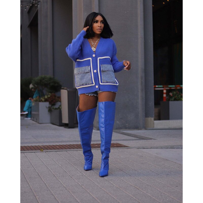 Cardigan Sweater Manufacturer - Custom Patchwork Slim Fit Button Up Sweater