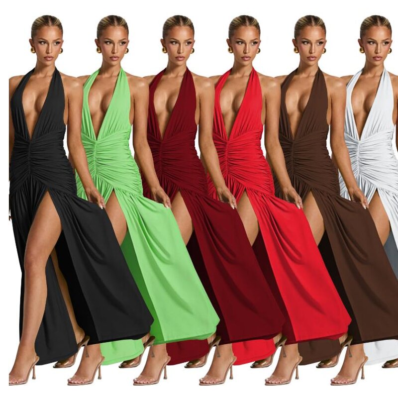 Halter Maxi Dress Manufacturer - Custom Asymmetrical Split Thigh Vacation Dress