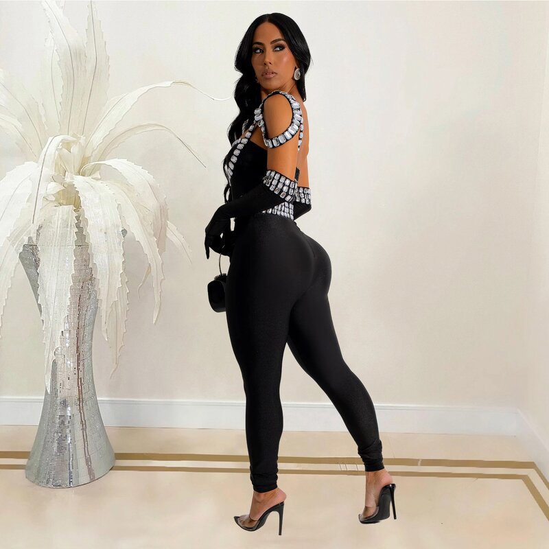 Evening Jumpsuit Manufacturer - Custom Luxury Bead Queen Sleeveless Bodycon Jumpsuit