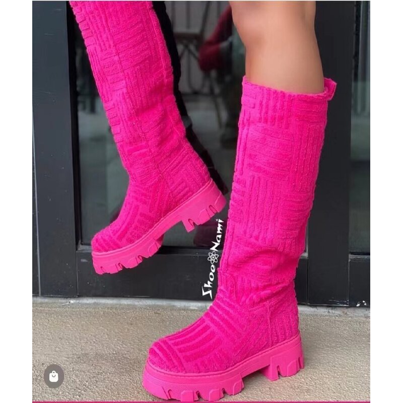 Women Boots Manufacturer - Fall Winter Suede Low Heel Knee-High Boots for Ladies