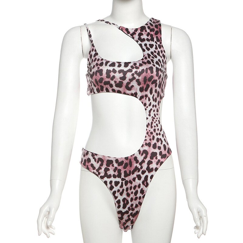 One Piece Swimwear Manufacturer - Custom Leopard Print Asymmetrical Swimsuit