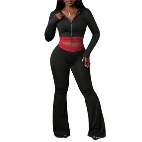 Women Knit Set Manufacturer - Custom Lace Patchwork Hooded Jacket Pants Set