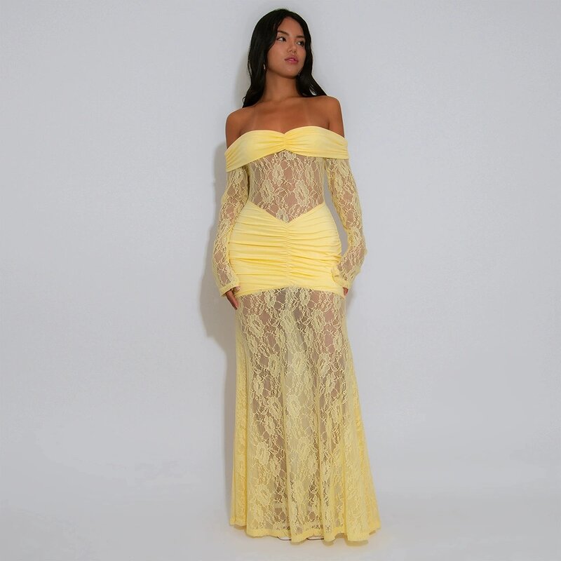Evening Dress Manufacturer - Custom See Through Lace Stretchy Long Sleeve Dress