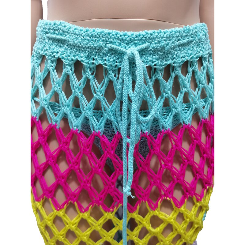 Bikini Set Manufacturer - Custom Patchwork Crochet Cover Up Midi Skirt Set