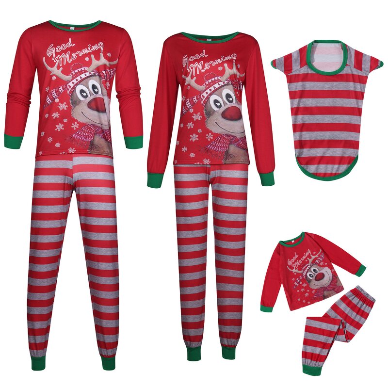 Family Pajamas Set Manufacturer - Custom Reindeer Print Two Piece Leisure Wear Set