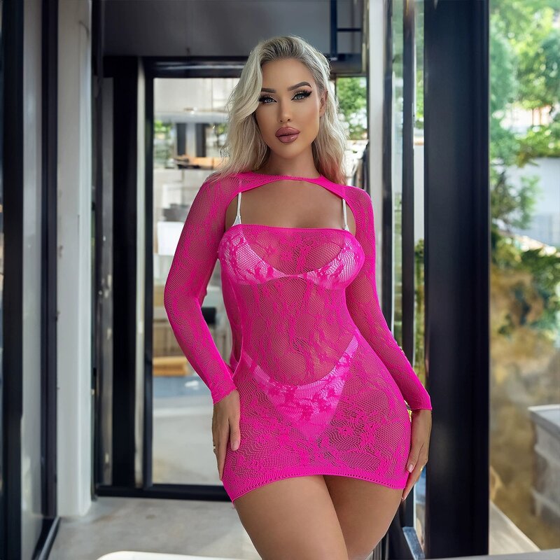 Lingerie Set Manufacturer - Women Transparent Lace Trim Floral Valentines Set