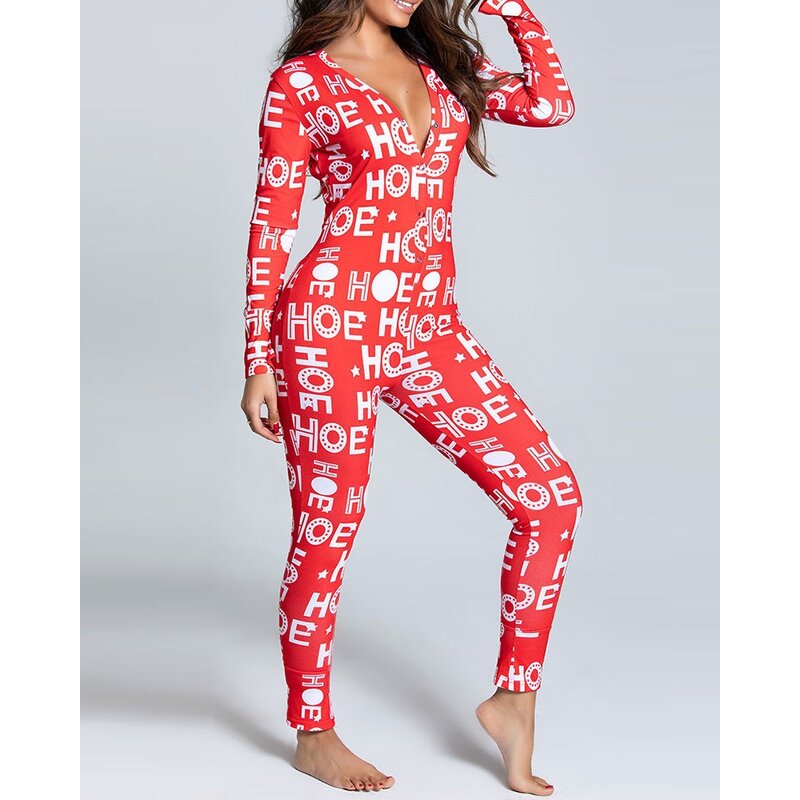 Pajama Set Manufacturer - Christmas Print Sexy Adult Onesie Pajamas
