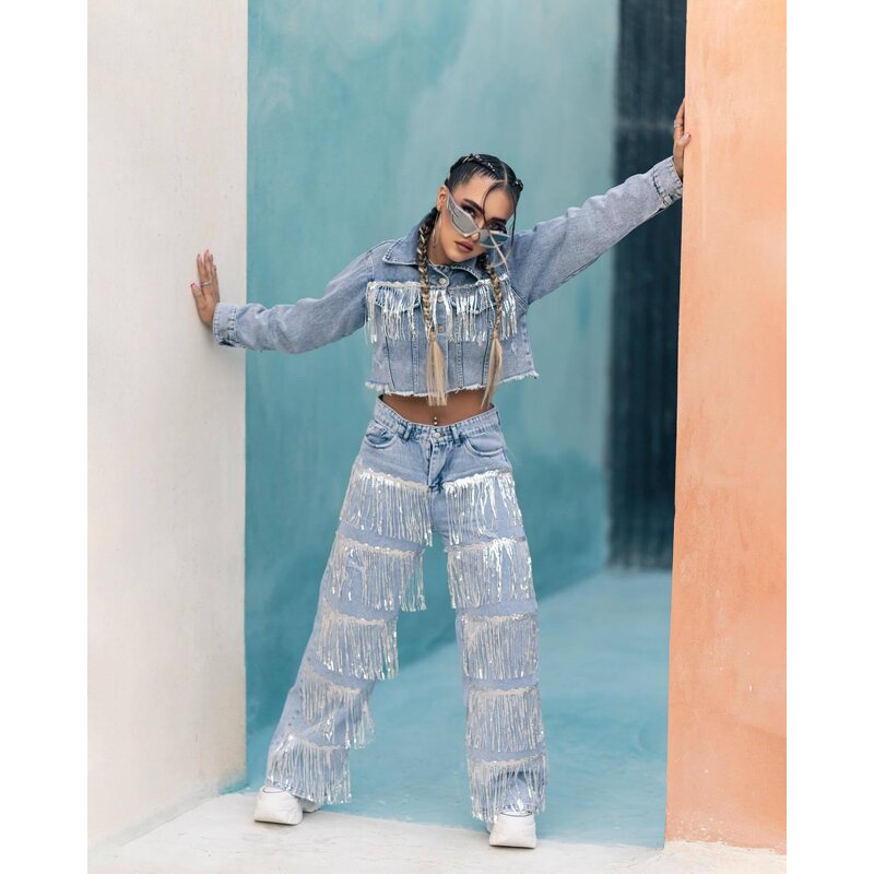 Women Jeans Manufacturer - Custom Glitter Tassel Fringe Streetwear Jeans