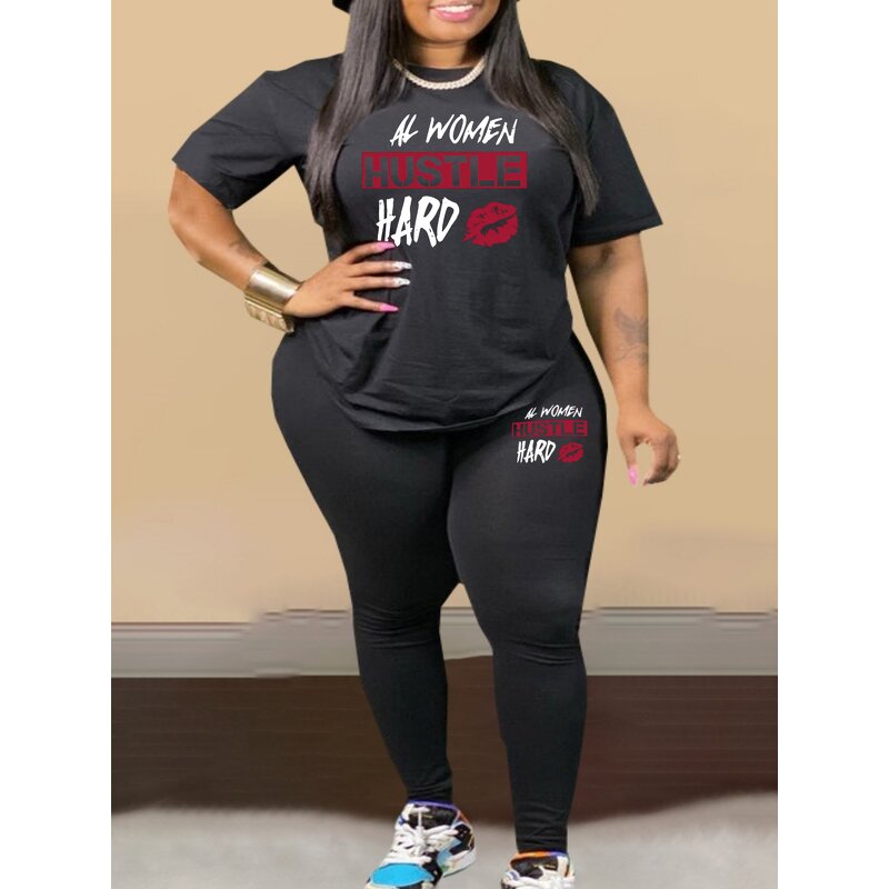 Plus Size Activewear Set Manufacturer - Custom Printed Shirt High Waist Leggings