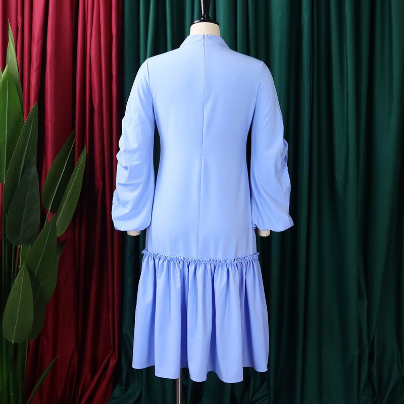 Women Dress Manufacturer - Fall Pink Midi Flair Dress with Puff Sleeve