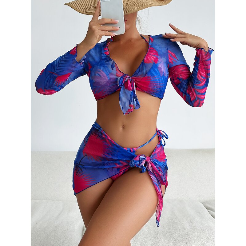 Swimsuit Set Manufacturer - Custom Transparent Lace Up Bikini 4 Piece Set