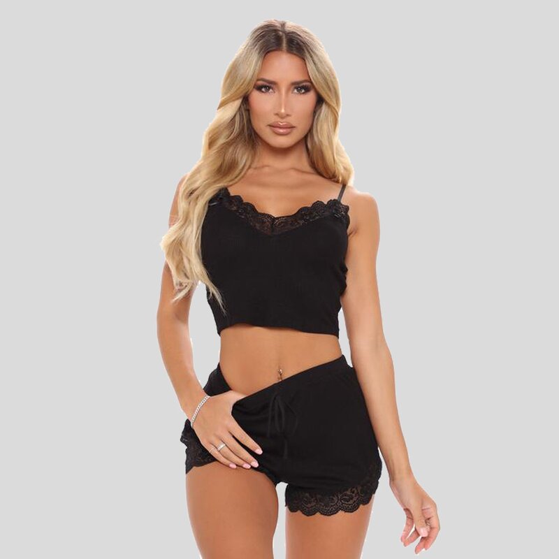 Pajama Set Manufacturer - Wholesale Silk Night Soft Lace 2 Piece Pajama Set