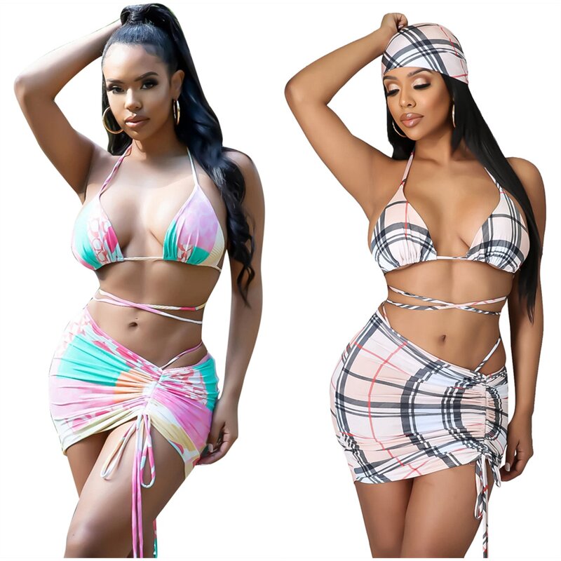 Bikini Set Manufacturer - Custom Brazilian Halter Swimwear 3 Pieces Set
