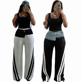Women Trousers Manufacturer - Custom Elastic Waist Loose Straight Wide-leg Pants